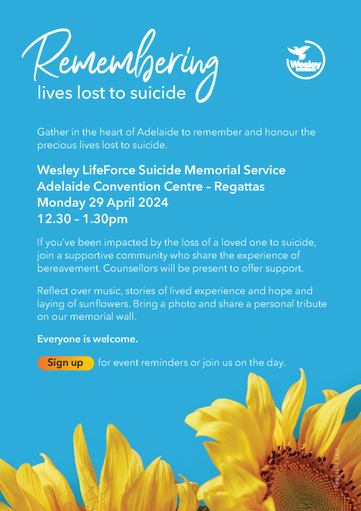 Wesley LifeForce Suicide Memorial Service – Adelaide