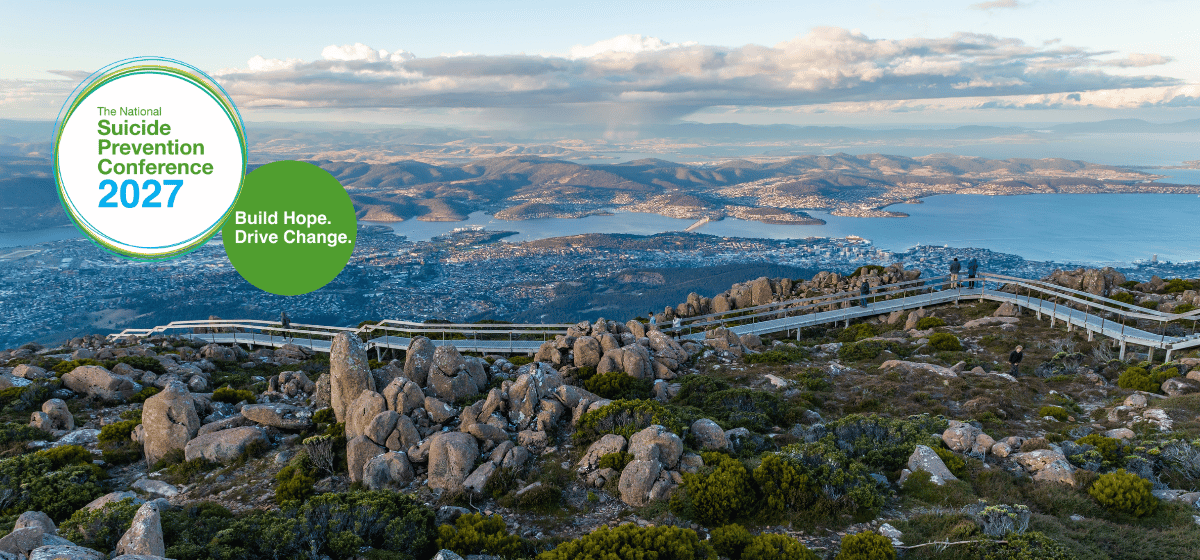 National Suicide Prevention Conference 2027, aerial image of Hobart from Mount Wellington (Kunanyi)